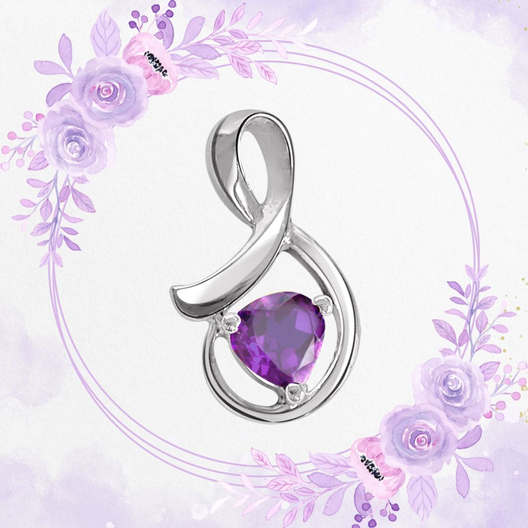 Heart Shaped Amethyst & Sterling Silver Pendant for Girls (SDS67)