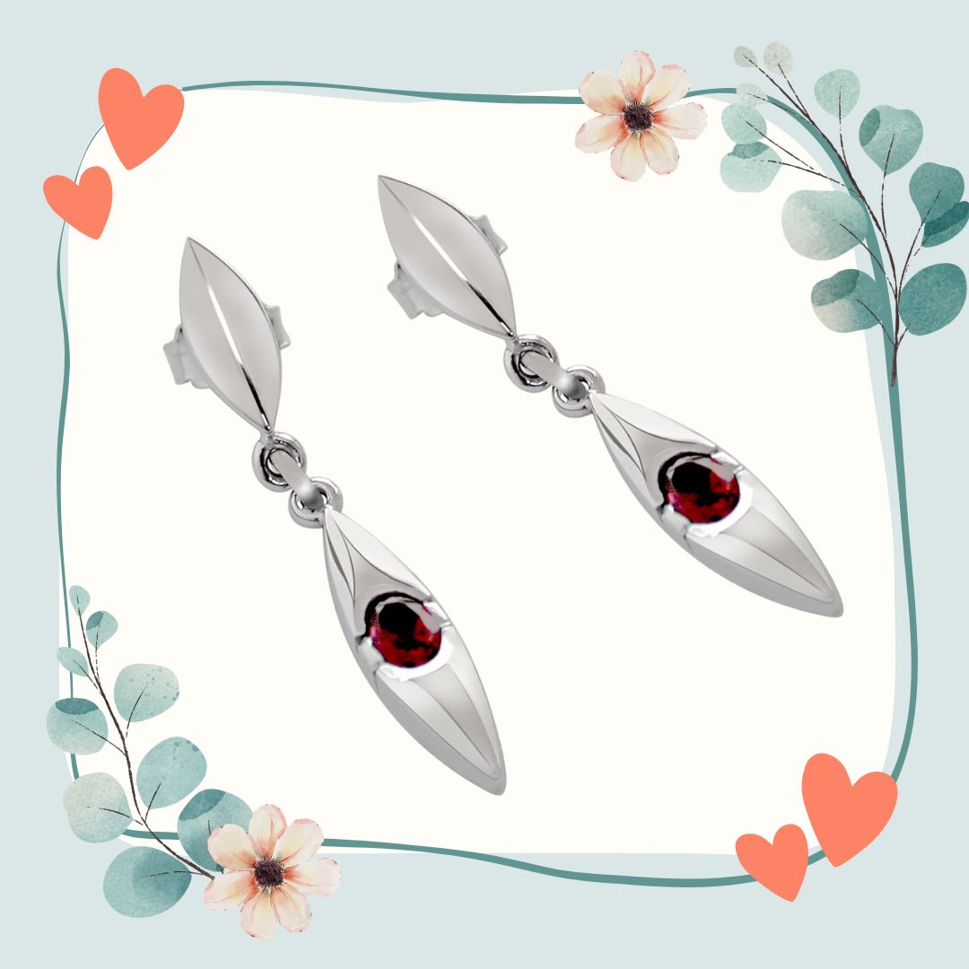 Adoration - Oval Shaped Red Garnet & Sterling Silver Hanging Earrings for Women (SDS85)