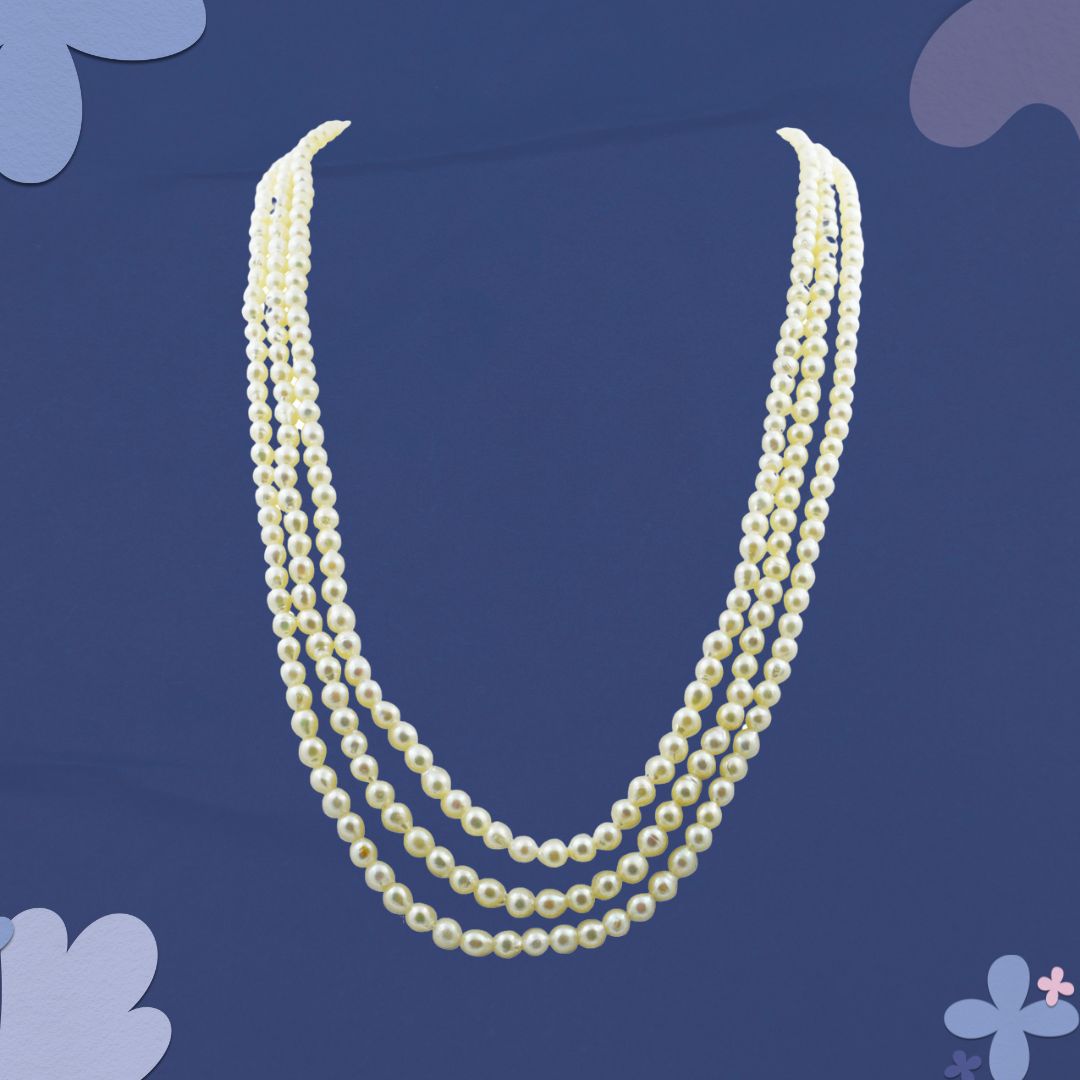 Discover the Exquisite Elegance of the 3 Line Real Cultured Pearl Necklace (SN1052)