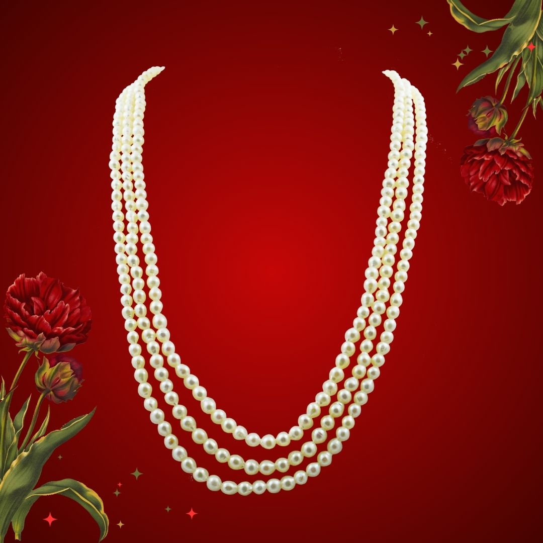 Discover the Exquisite Elegance of the 3 Line Real Cultured Pearl Necklace (SN1052)