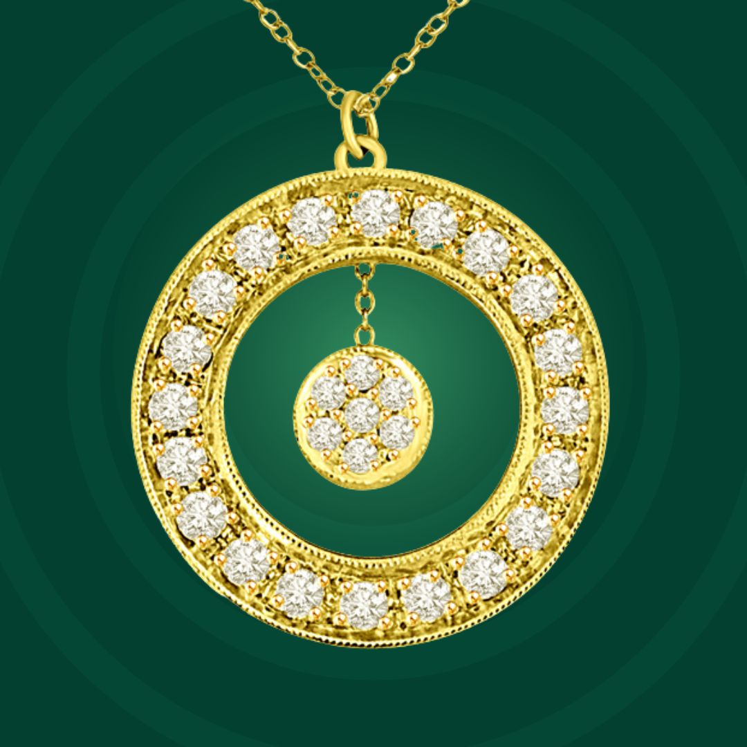 Golden World 0.67cts Real Diamond Flower In Round Diamond Wheel 18kt Yellow Gold Pendant For Her (P1326)