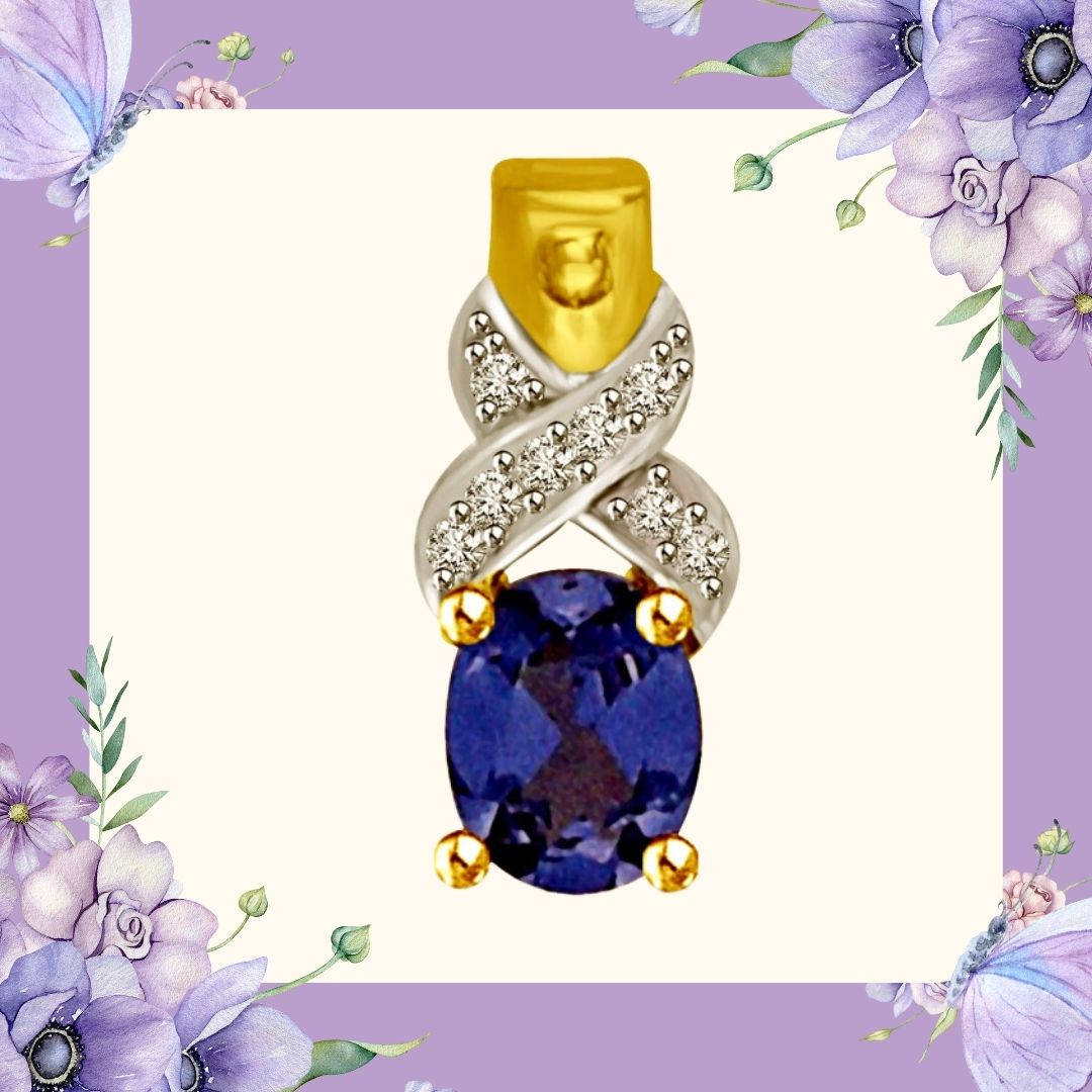 Real Diamond & Oval Sapphire Two Tone Gold Pendant (P950)