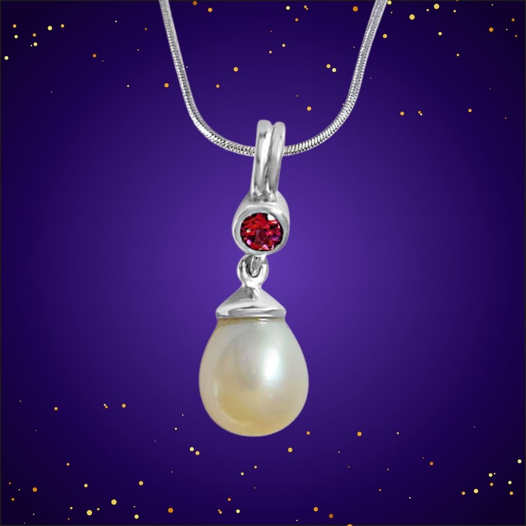 Double Vision Rhodolite, Real Pearl & 925 Sterling Silver Pendant with 18 IN Chain (SDP393)