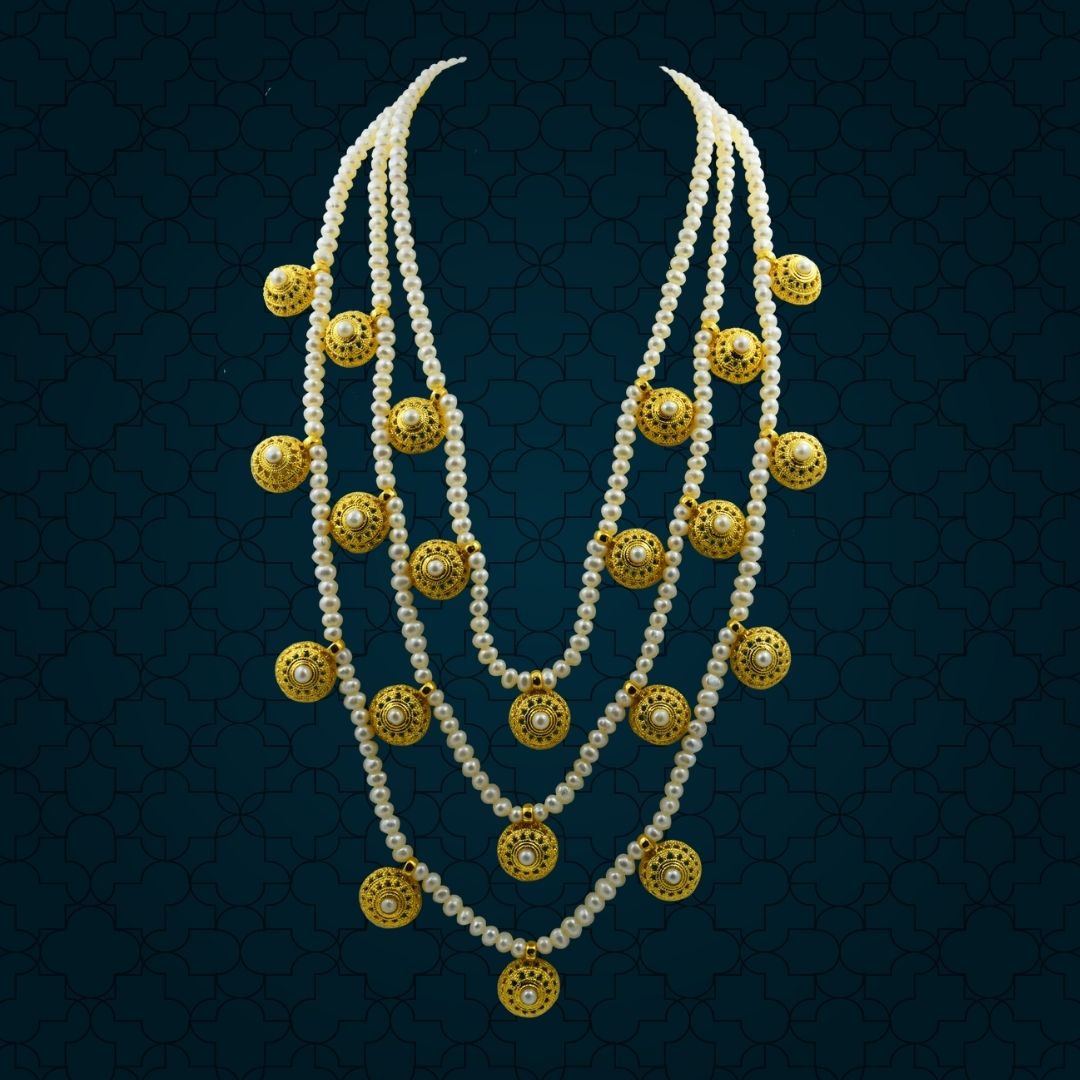 Transform Today Into Your Coronation Day with the 3 Line Rani Haar Pearl Necklace (SN1051)