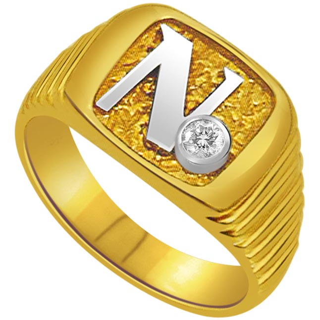 N кольцо. Золото GMS. Gold Ring with Solitaire Diamond for men.